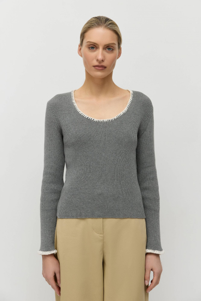 Джемпер в рубчик с ручной отделкой AROUND, цвет: серый, 219_120CA05 купить онлайн