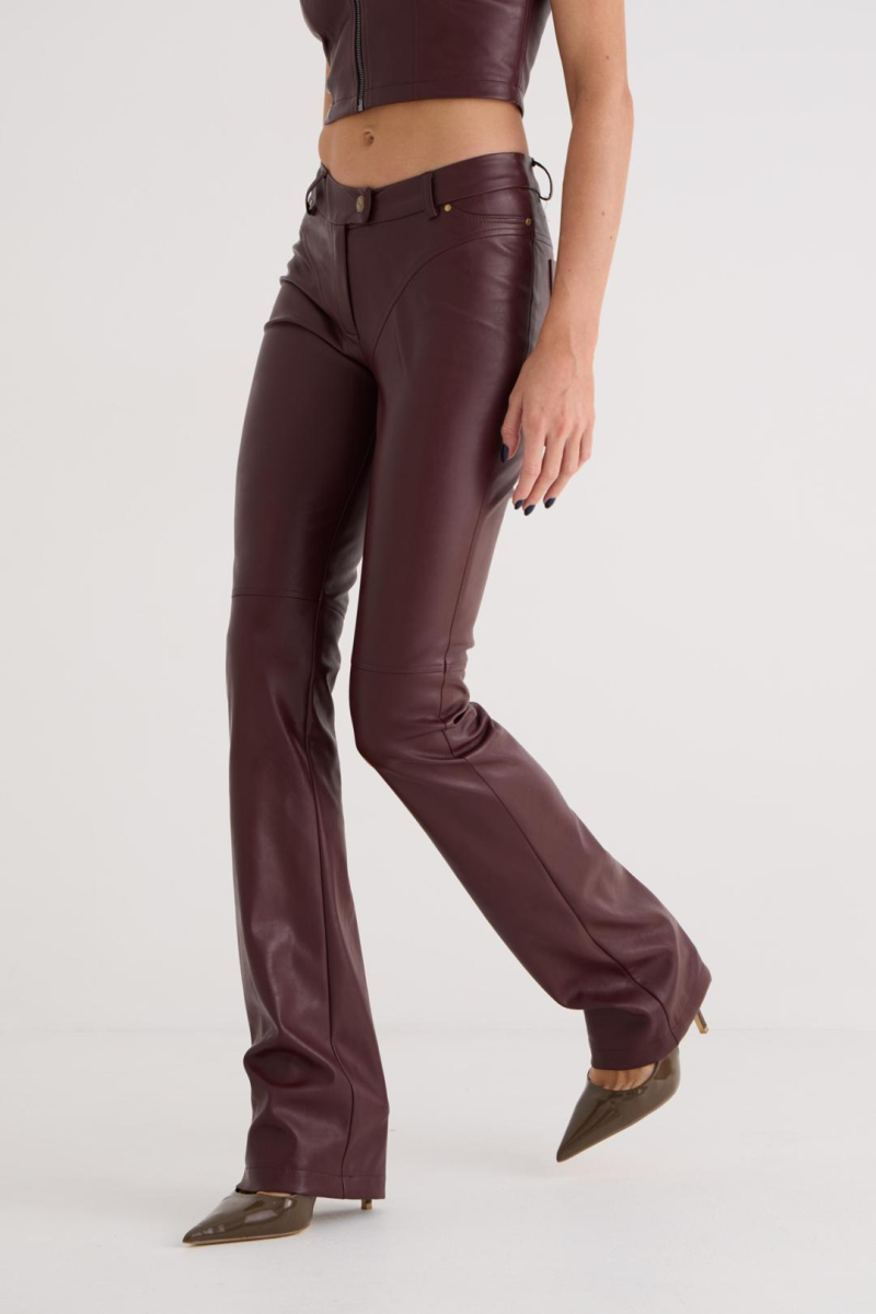 Брюки из кожи CULTBASE, цвет: Бордовый,  купить онлайн