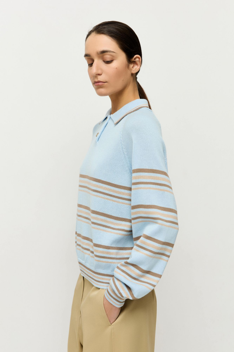 Поло в полоску из хлопка AROUND, цвет: голубой, 219_125CA01 купить онлайн