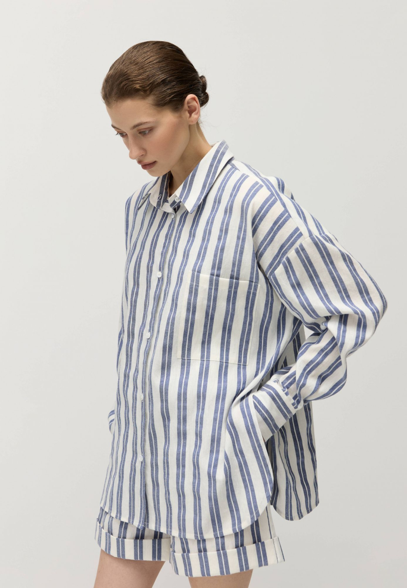 Рубашка из смесового хлопка AROUND, цвет: белый/синий, 21010_29CP01 купить онлайн