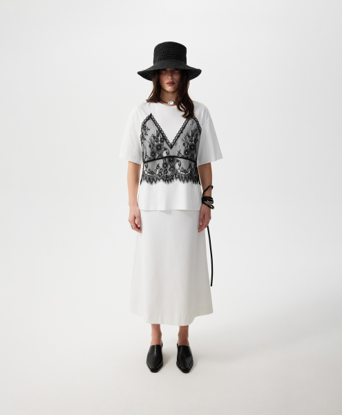 Футболка с контрастной отделкой из кружева GLVR, цвет: белый, 126G21GAC1216 купить онлайн