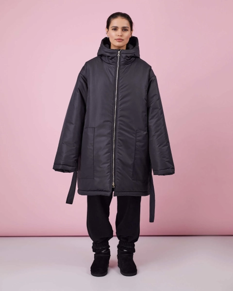 Куртка зимняя с поясом TABOO, цвет: графит, K002 купить онлайн Куртка зимняя с поясом TABOO, цвет: графит, K002 купить онлайн