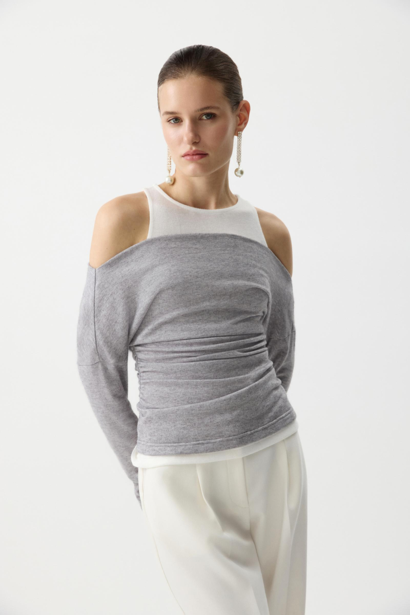 Лонгслив со спущенным плечом из мягкого трикотажа Charmstore, цвет: серый, 205-520107-889 купить онлайн