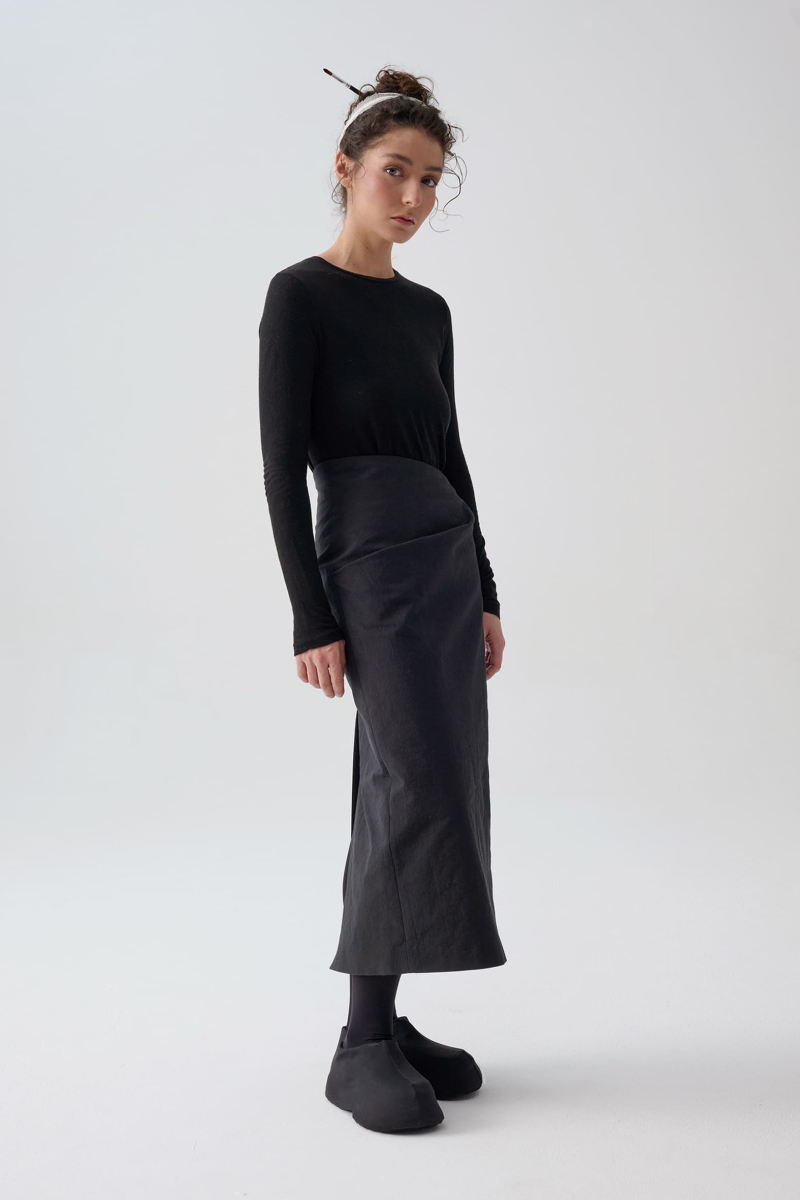 Юбка из бумажной ткани UNKE, цвет: Черный, 2601SK003C_BL купить онлайн