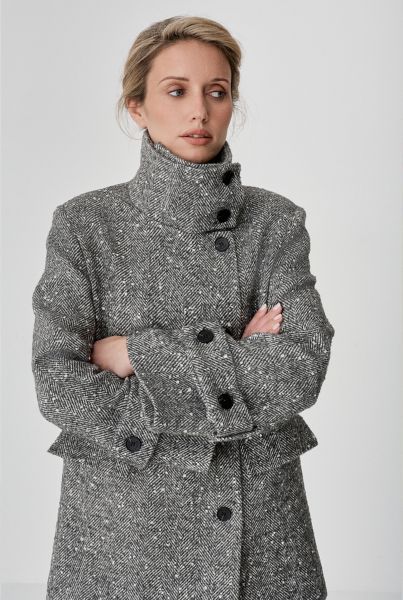 Пальто с высоким воротником средней длины Ricoco, цвет: серый, 7046/1 купить онлайн