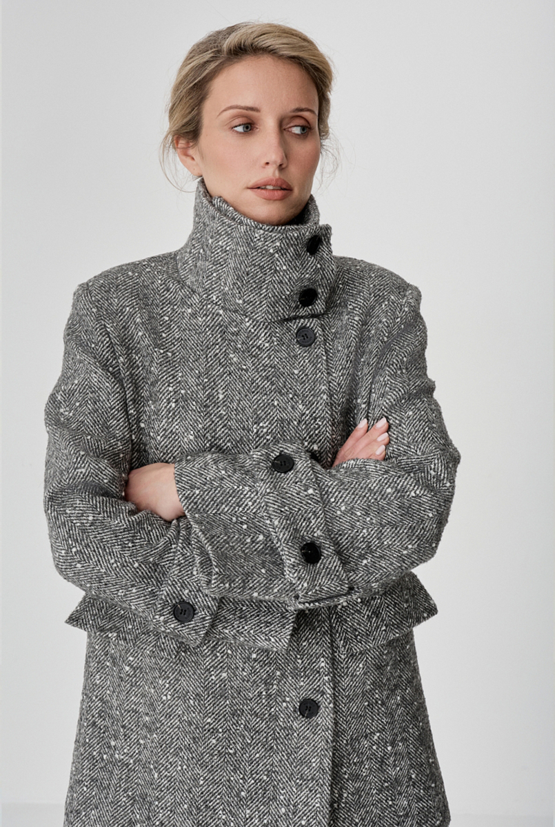 Пальто с высоким воротником средней длины Ricoco, цвет: серый, 7046/1 купить онлайн