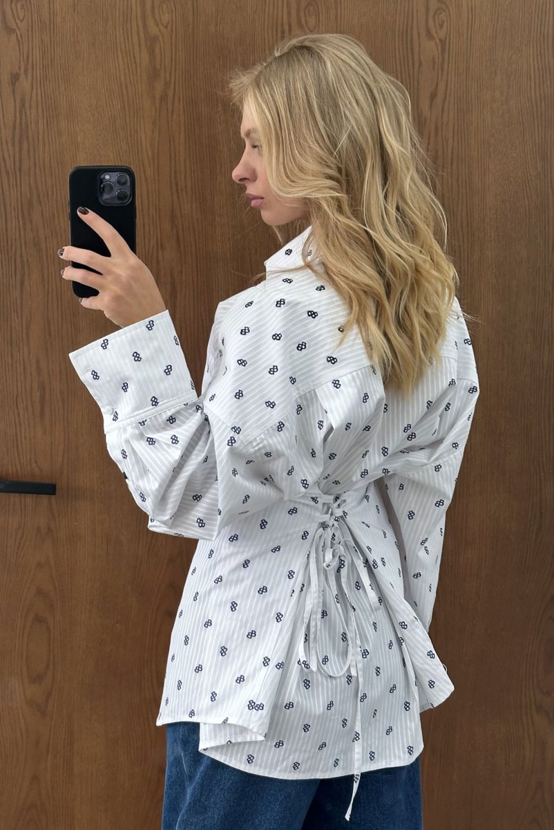 Рубашка с широкими манжетами с паттерном (белая) Label .B, цвет: белый, ТР.06.5.6036.0126WH купить онлайн