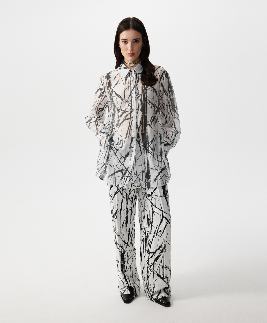 Блузка удлиненная из полупрозрачной ткани GLVR, цвет: белый, 126G21GAC2223 купить онлайн