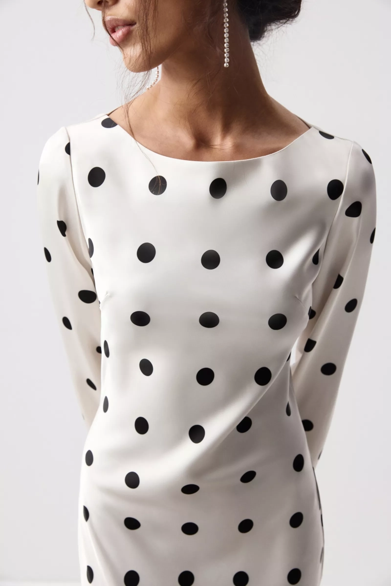 Платье из сатина с расклешенными рукавами Charmstore, цвет: черный горох на молочном 111-56260-1005 |трендовая новинка купить онлайн