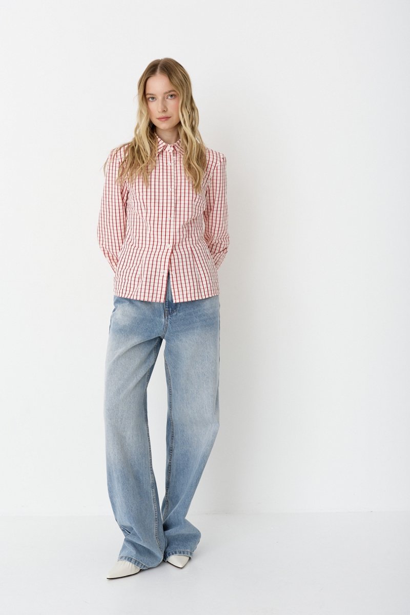 Рубашка приталенного кроя с акцентными манжетами Ricoco, цвет: красный, 7055/1 купить онлайн