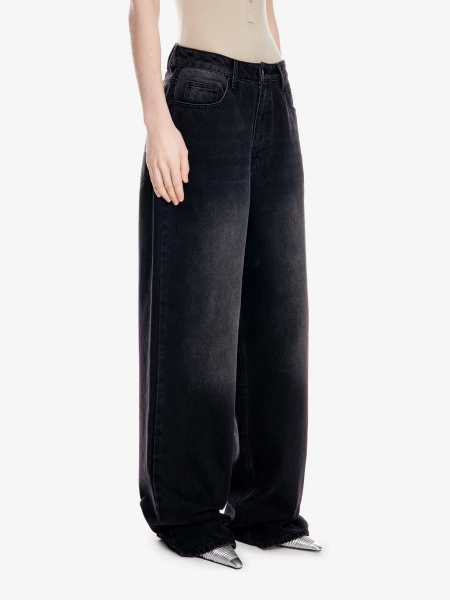 Широкие джинсы завышенной посадки POST POST SCRIPTUM, цвет: выстиранный черный, 1048.10.00.BLK купить онлайн