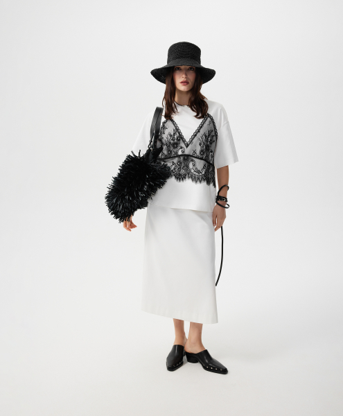 Футболка с контрастной отделкой из кружева GLVR, цвет: белый, 126G21GAC1216 купить онлайн