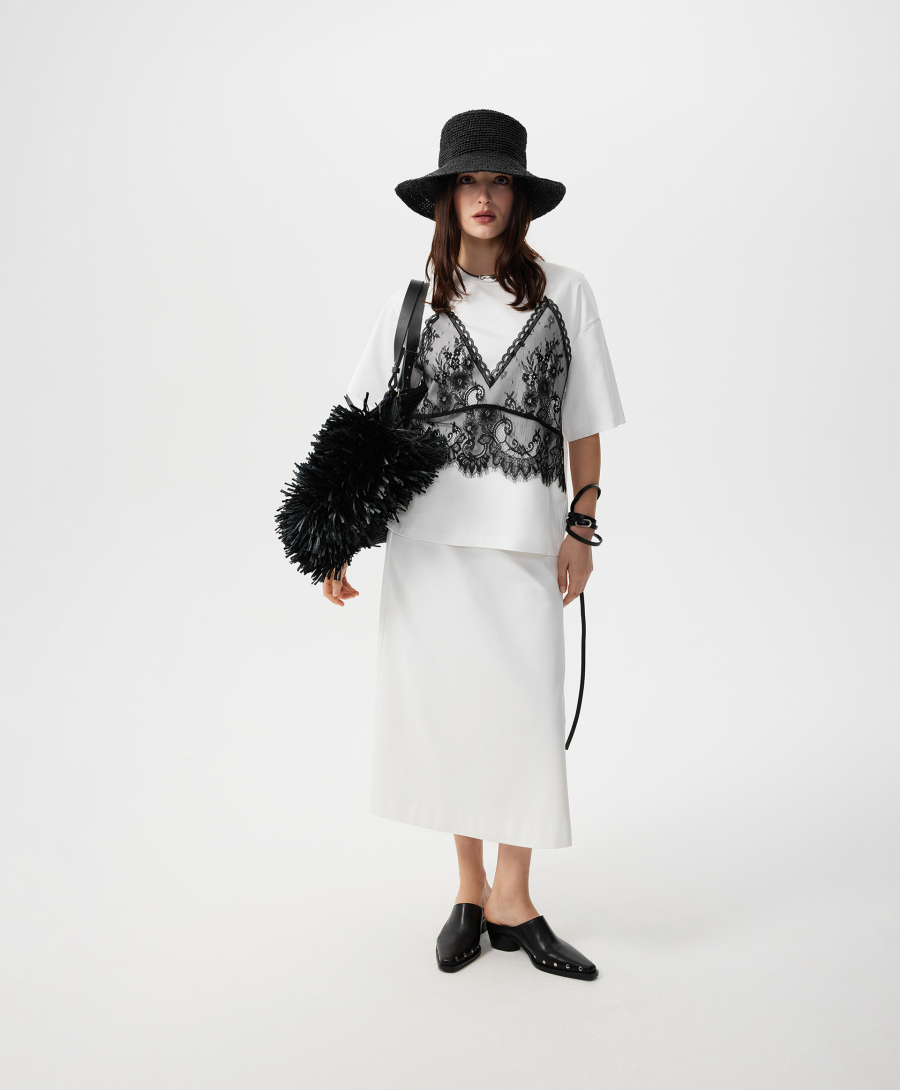 Футболка с контрастной отделкой из кружева GLVR, цвет: белый, 126G21GAC1216 купить онлайн