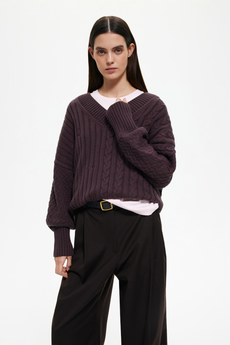 Джемпер с косами и вышивками DREAMS BY ALENA AKHMADULLINA, цвет: коричневый, 225104140304463/408000 купить онлайн