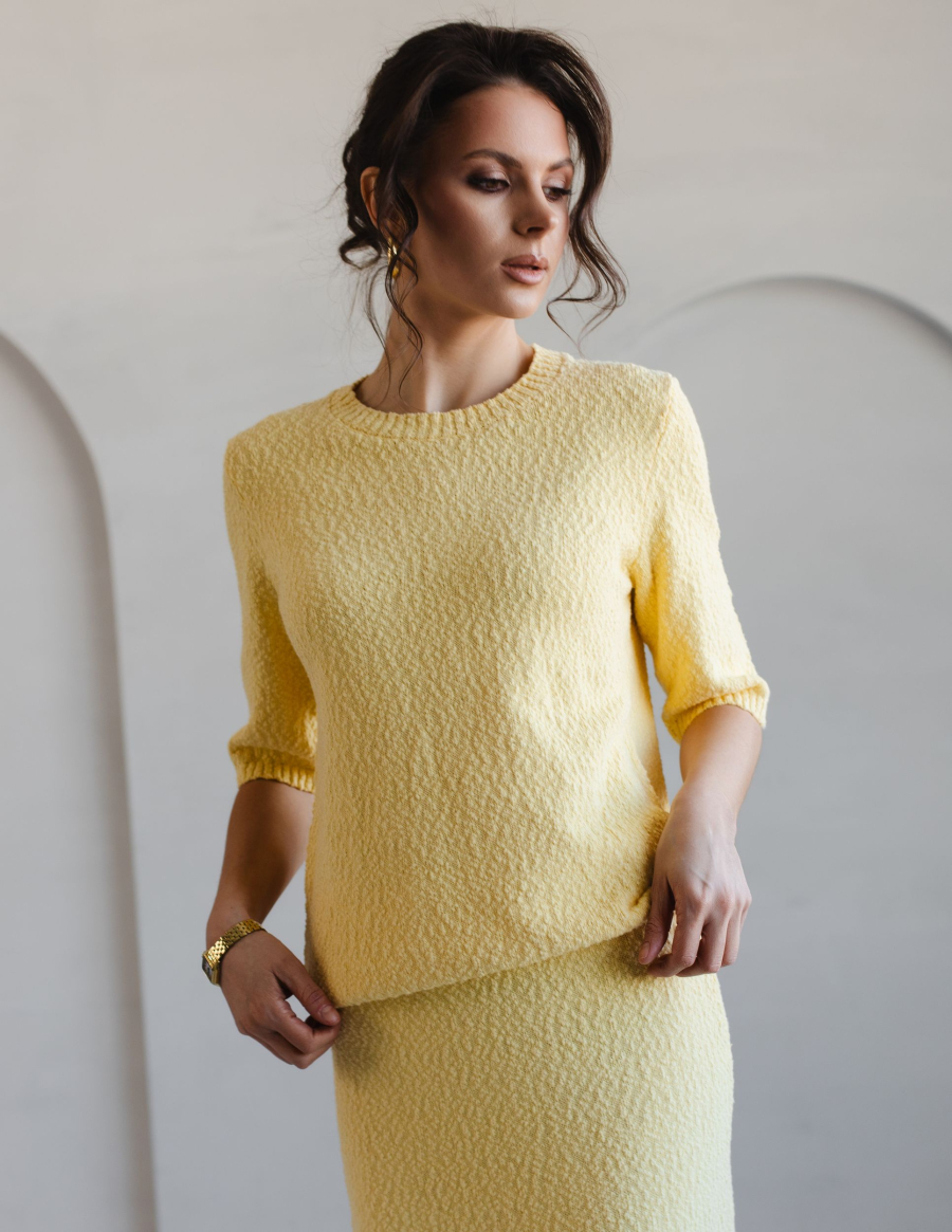 Костюм из фактурного хлопка джемпер и юбка VLVT, цвет: Желтый, 00-00005306 купить онлайн