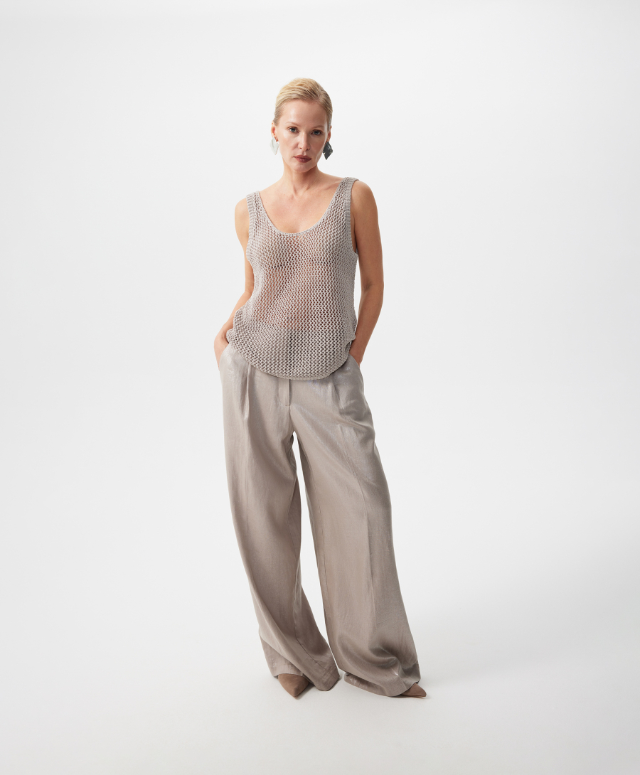 Брюки-палаццо льняные GLVR, цвет: серый, 126G22GAC6306 купить онлайн