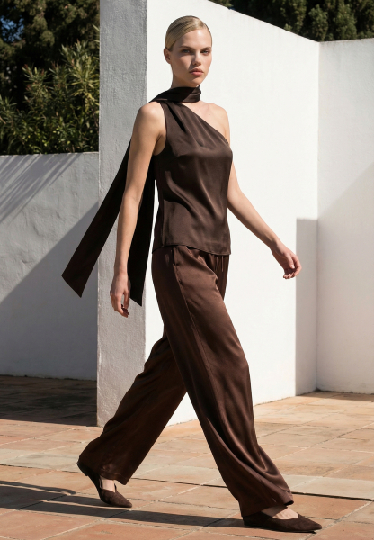 Топ на одно плечо из сатина REFERT, цвет: коричневый, 13-3464/5-2511 купить онлайн