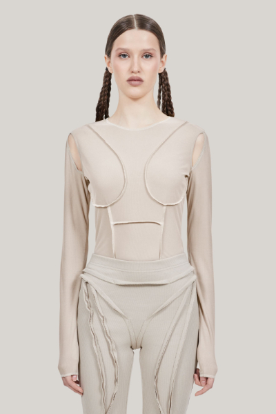 Боди с рельефами из модала в рубчик