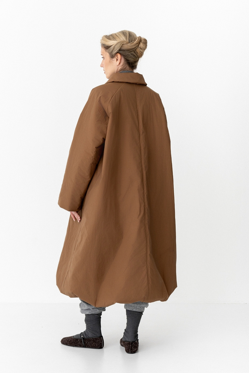 Тренч утепленный макси длины Ricoco, цвет: бежевый, 7048/1 купить онлайн