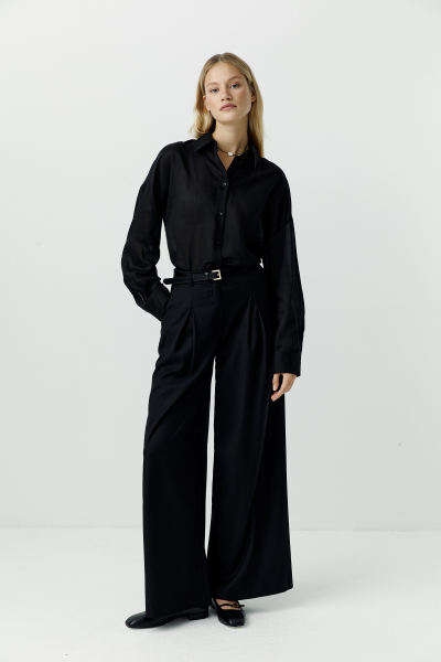 Брюки палаццо с глубокими складками Charmstore, цвет: Черный, 101-17833-880 купить онлайн