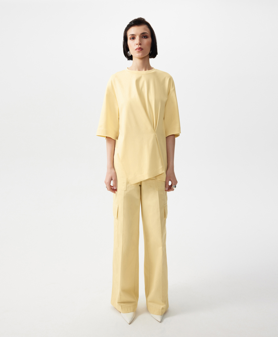 Футболка с асимметричным вертикальным защипом GLVR, цвет: Желтый, 126G24GAC1202 купить онлайн