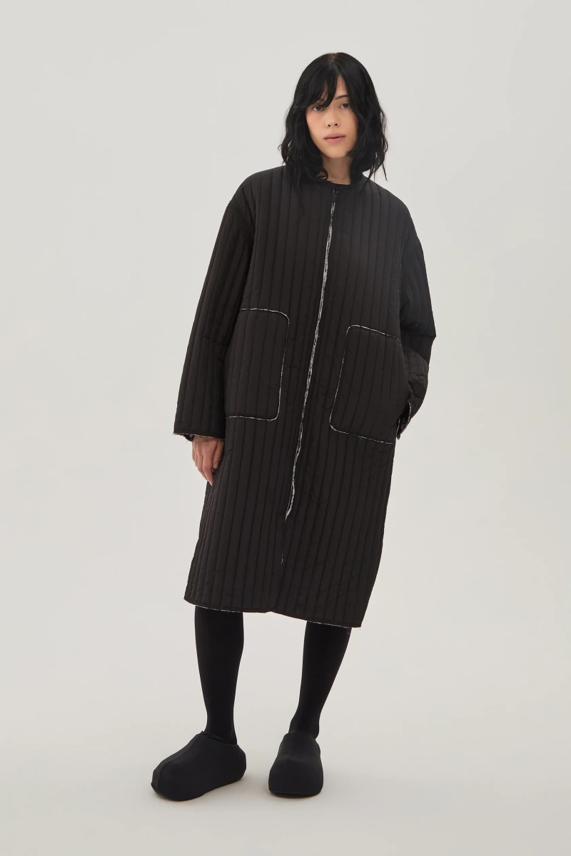 Пальто двухсторонее стеганное UNKE, цвет: Черный, 2601С00P_BL/FL купить онлайн