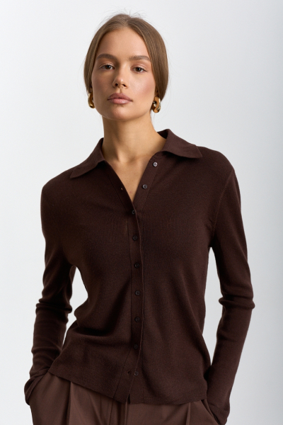 Кардиган с шерстью мериноса гладкой вязки Ricoco, цвет: шоколадный, 6091/1 купить онлайн