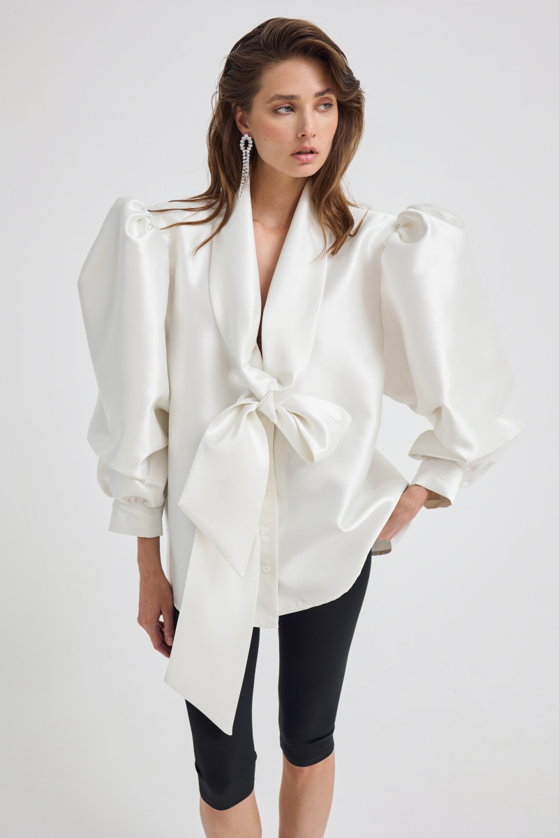 Блуза с бантом Shtripling, цвет: белый, SHRUB006WHT купить онлайн