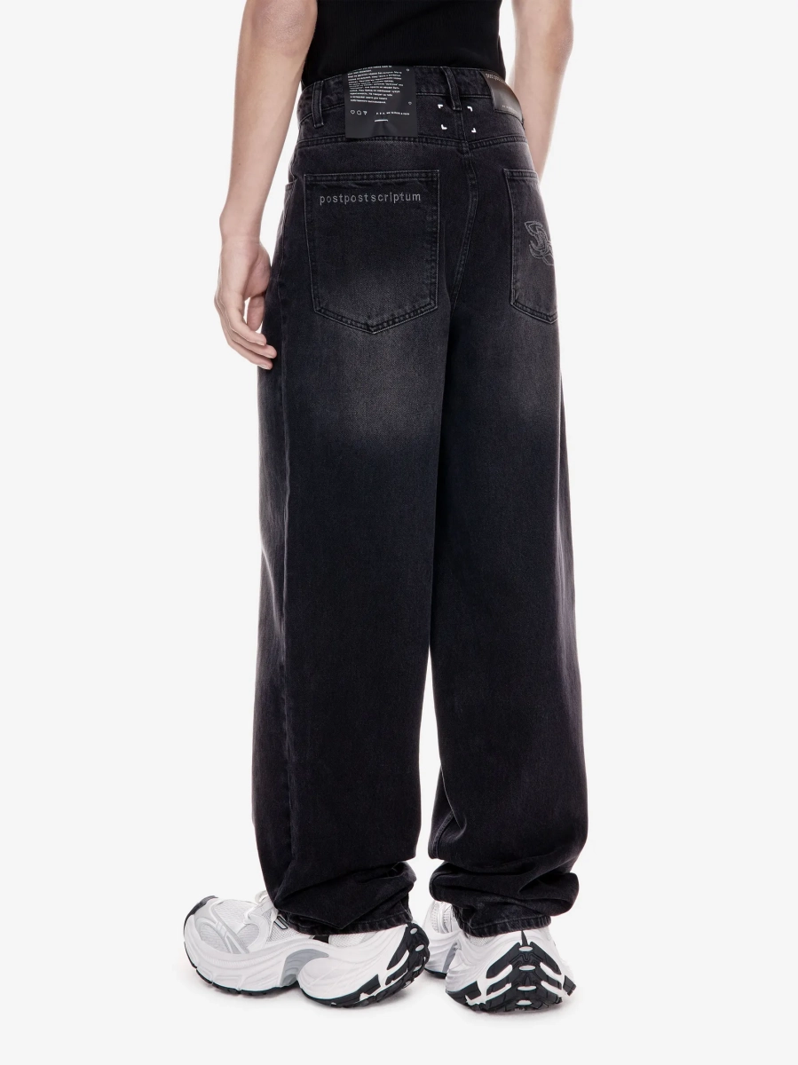 Широкие джинсы завышенной посадки POST POST SCRIPTUM, цвет: выстиранный черный, 1048.10.00.BLK купить онлайн