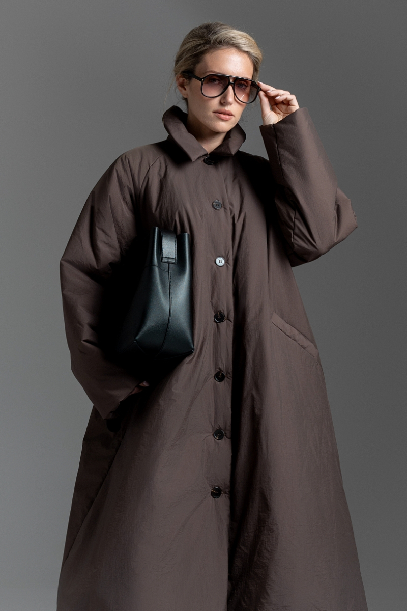 Тренч утепленный макси длины Ricoco, цвет: коричневый, 7048/2 купить онлайн