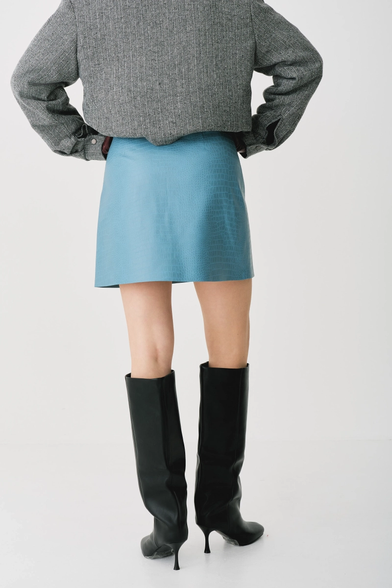 Юбка мини из экокожи с тиснением Ricoco, цвет: синий, 7050u/1 купить онлайн