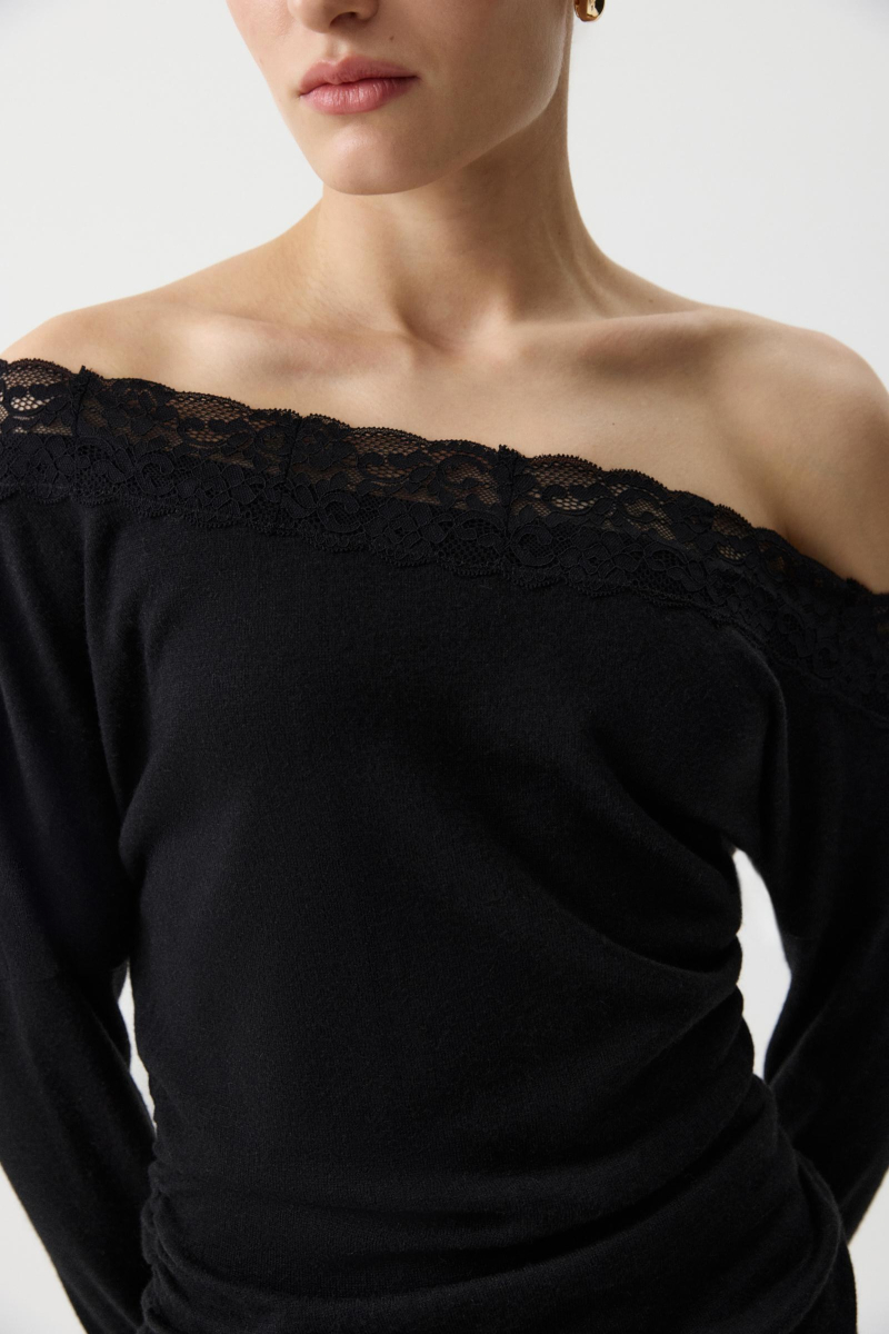 Лонгслив с кружевом из мягкого трикотажа Charmstore, цвет: Черный, 205-514107-880 купить онлайн