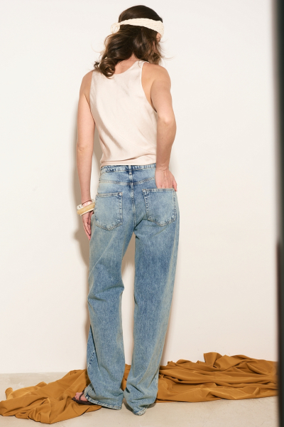 Джинсы прямые с завышенной посадкой Ricoco, цвет: грязно-голубой, 3066/4 купить онлайн