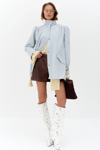 Тренч со сборками миди Ricoco, цвет: голубой, 7051/1 купить онлайн