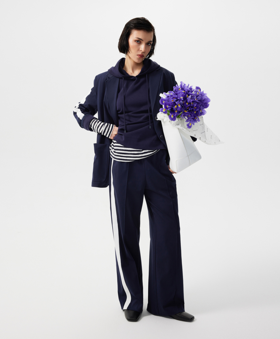 Брюки-палаццо с вязаными лампасами