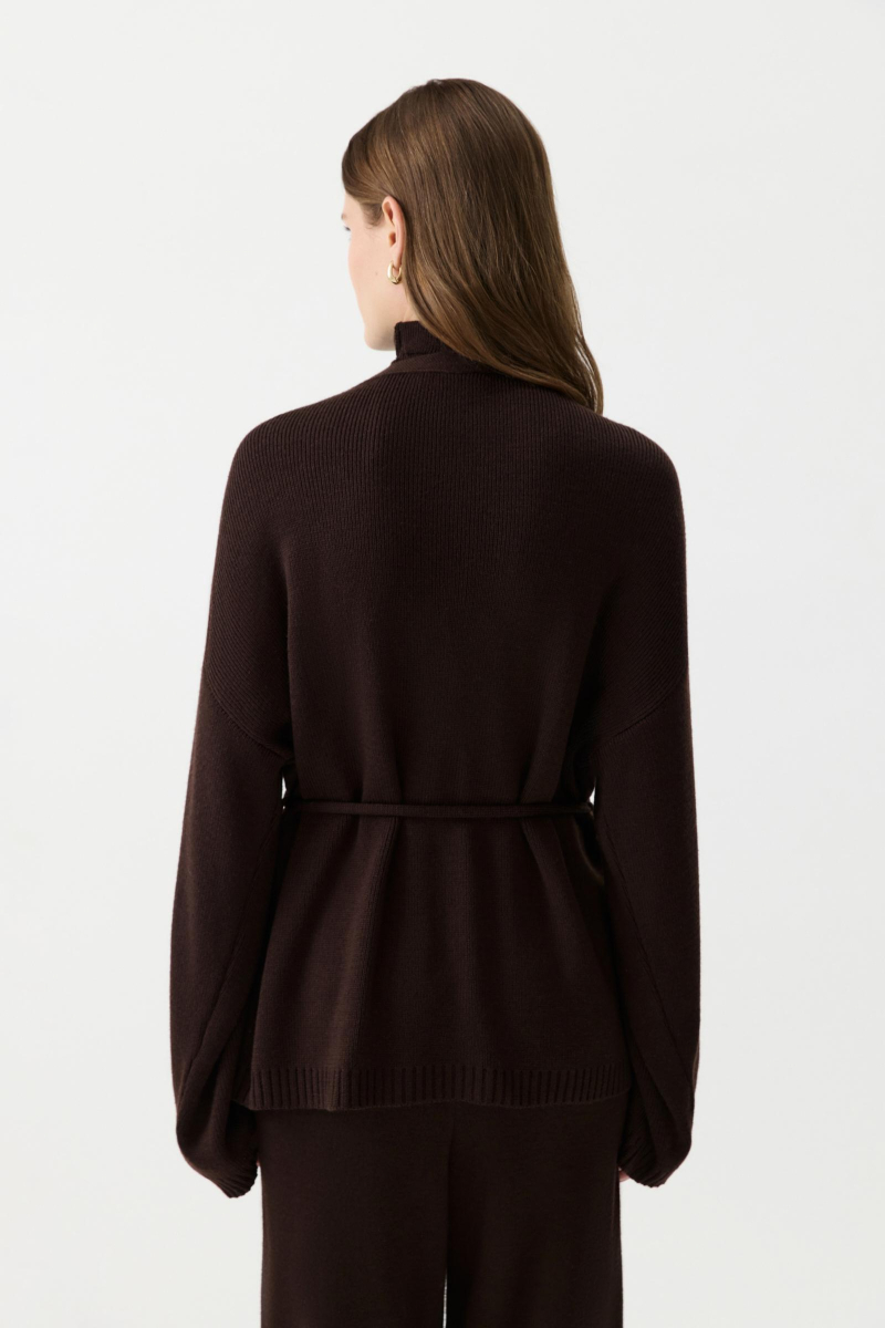 Кардиган из шерсти с поясом Charmstore, цвет: коричневый, 305-51798-551 купить онлайн