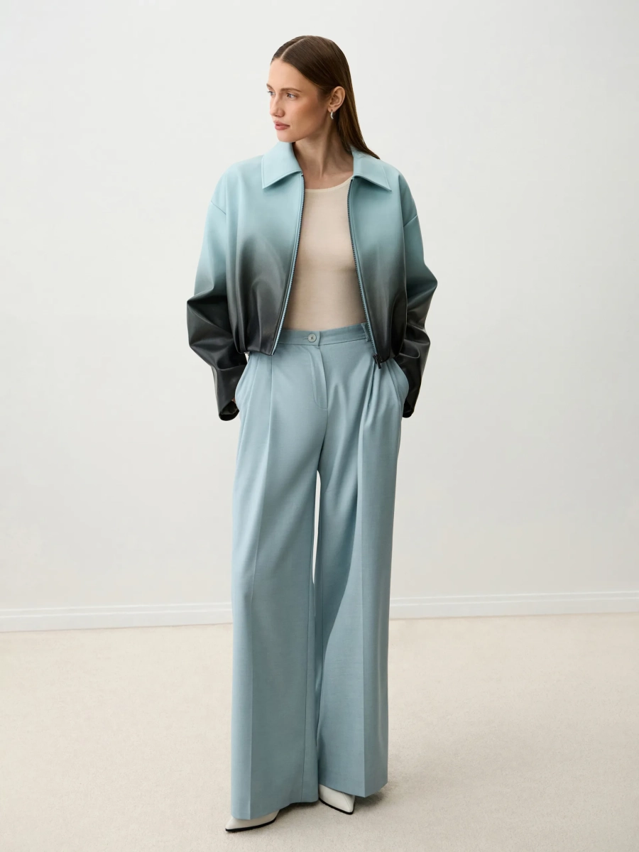 Бомбер из мягкой премиальной экокожи ANNA PEKUN, цвет: голубой, 13.2548.610 купить онлайн