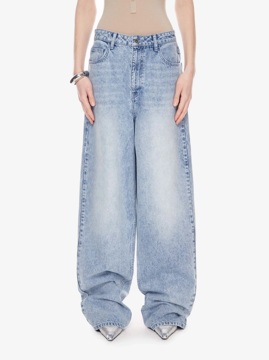 Широкие джинсы завышенной посадки POST POST SCRIPTUM, цвет: синий винтажный, 1048.10.00.BLU купить онлайн