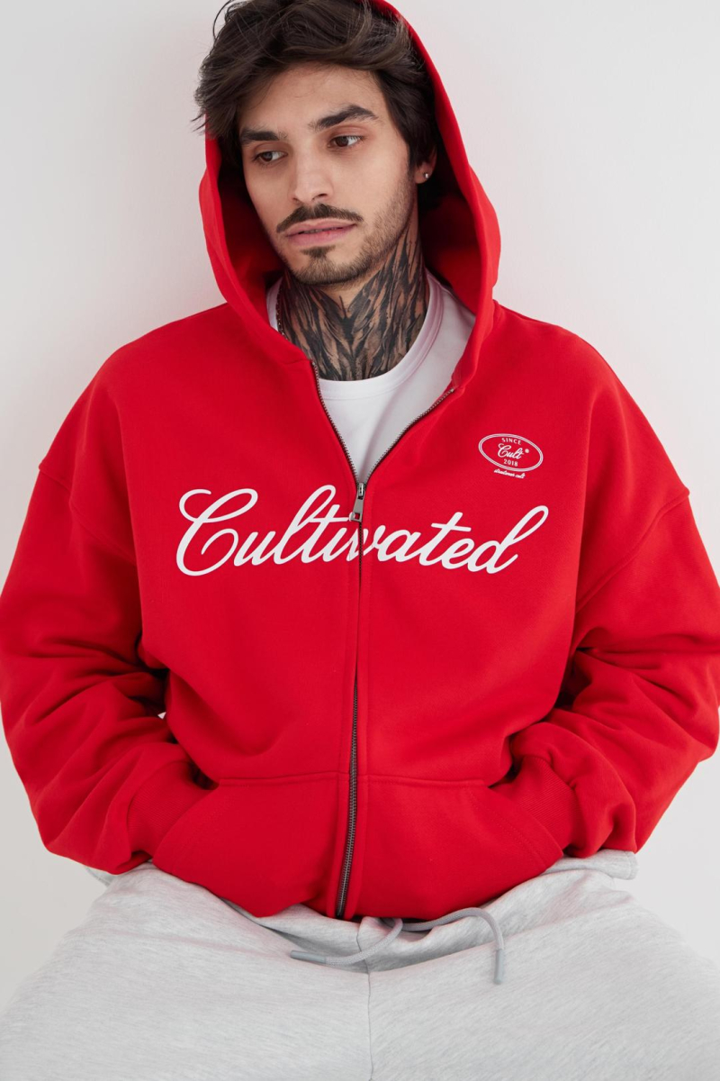 Худи на молнии «Город» CULTBASE, цвет: красный,  купить онлайн