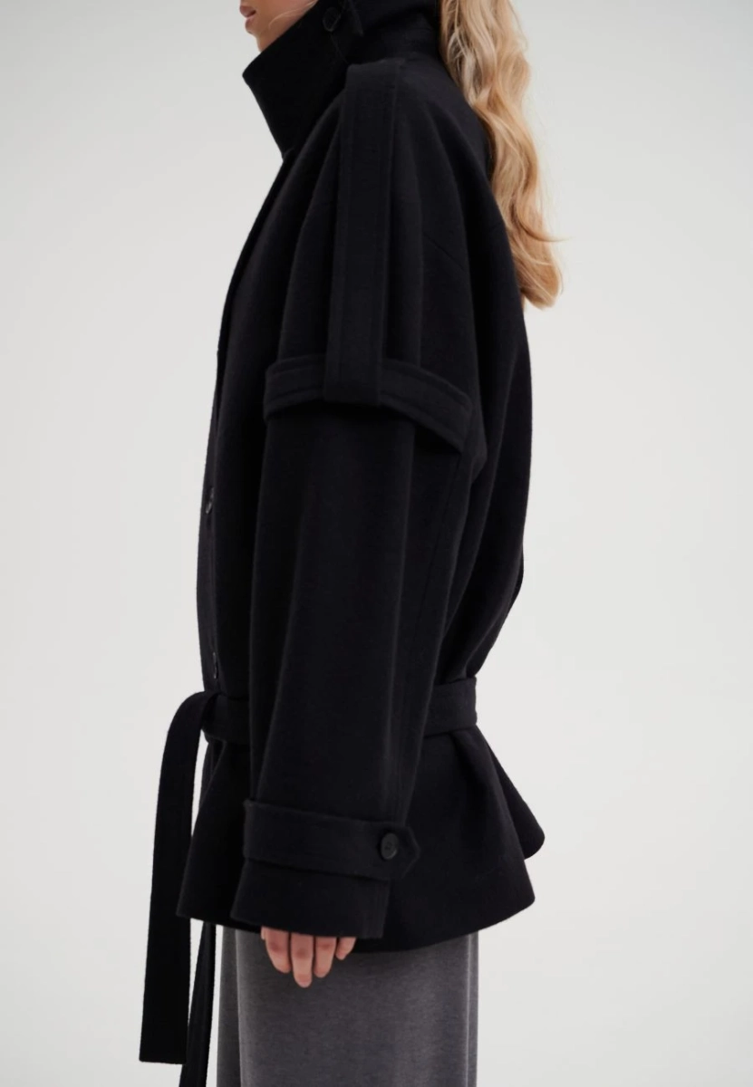Пальто двубортное с поясом CHUBA, цвет: Черный,  купить онлайн