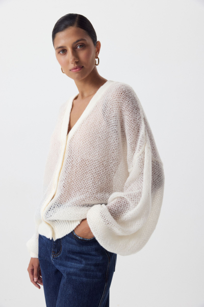 Кардиган ажурной вязки Charmstore, цвет: молочный, 305-42185-111 купить онлайн Кардиган ажурной вязки Charmstore, цвет: молочный, 305-42185-111 купить онлайн