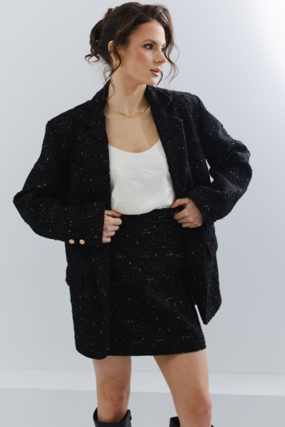 Жакет из твида однобортный с золотыми нитями