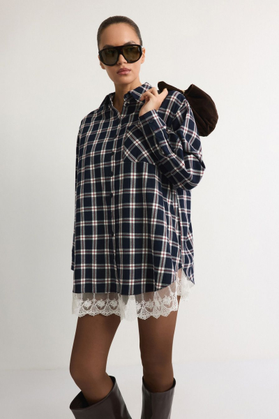 Рубашка с кружевом TOPTOP, цвет: синий, TT.021.18502.621 купить онлайн