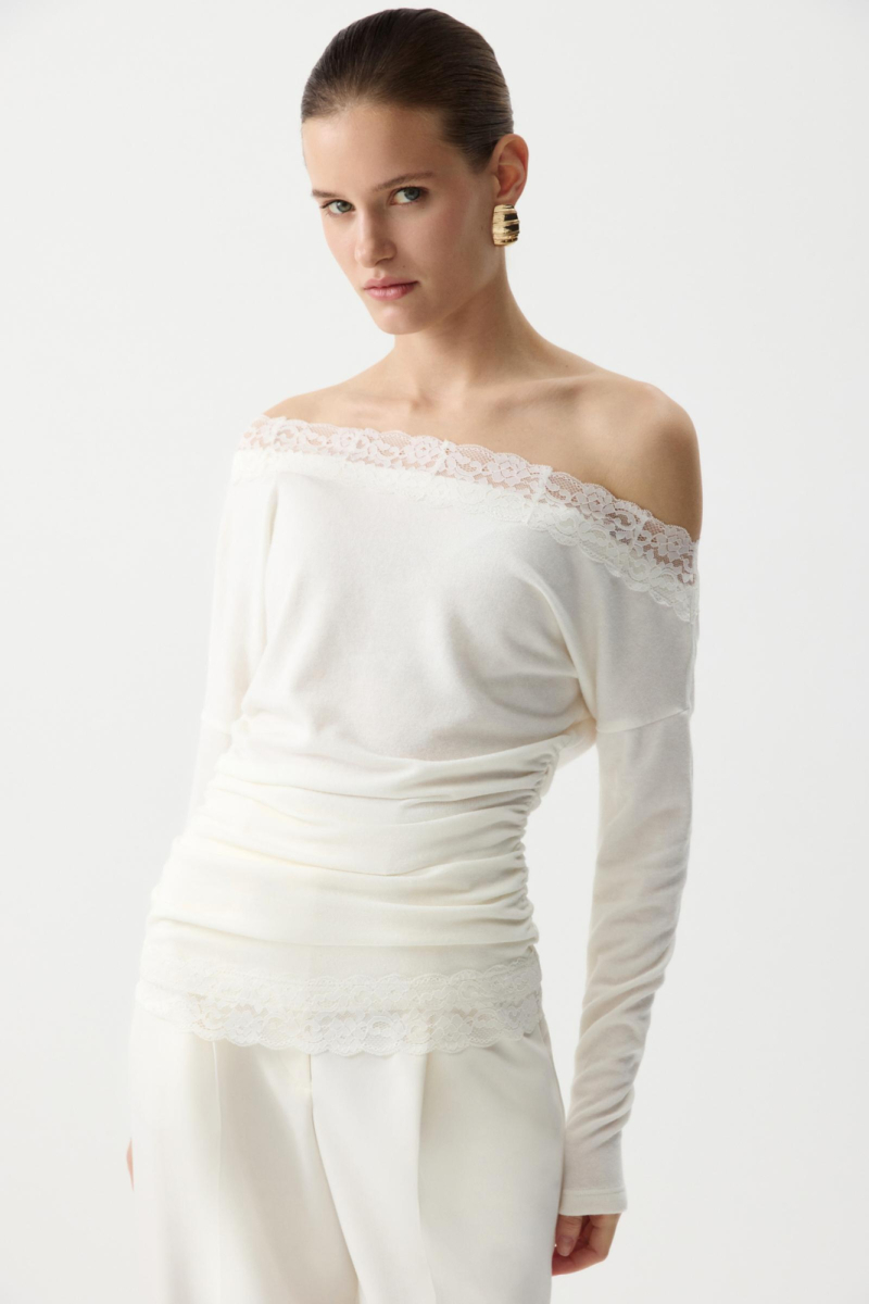 Лонгслив с кружевом из мягкого трикотажа