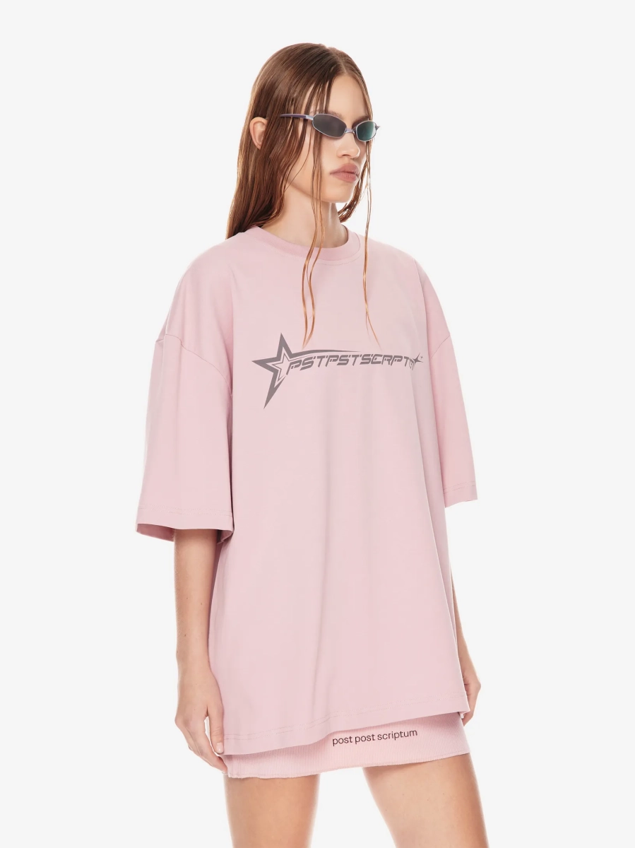 Футболка оверсайз с принтом POST POST SCRIPTUM, цвет: розовый, 1131.002.00.03.420 купить онлайн