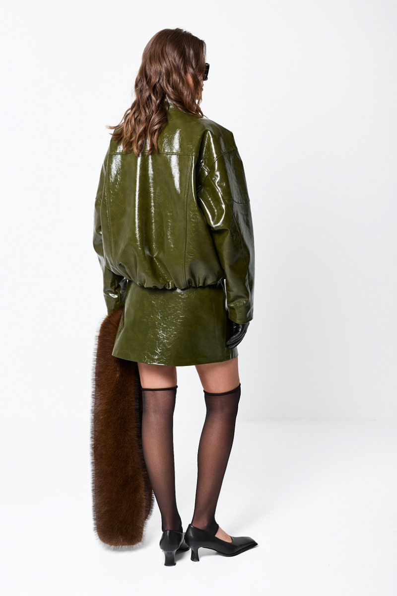 Бомбер из лакированной экокожи утепленный Ricoco, цвет: оливковый, 6070/2 купить онлайн