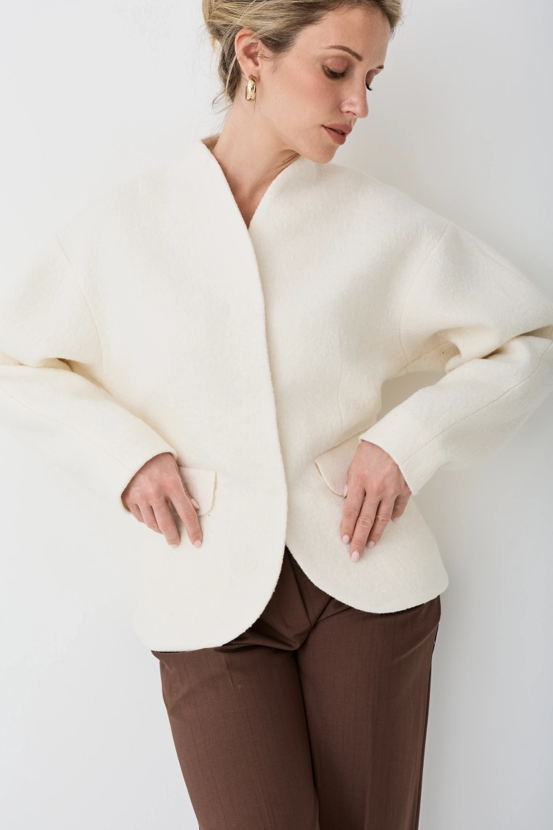 Жакет О-образный из фактурной шерсти Ricoco, цвет: белый, 6084/1 купить онлайн