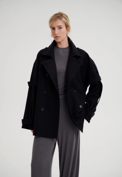 Пальто двубортное с поясом CHUBA, цвет: Черный,  купить онлайн