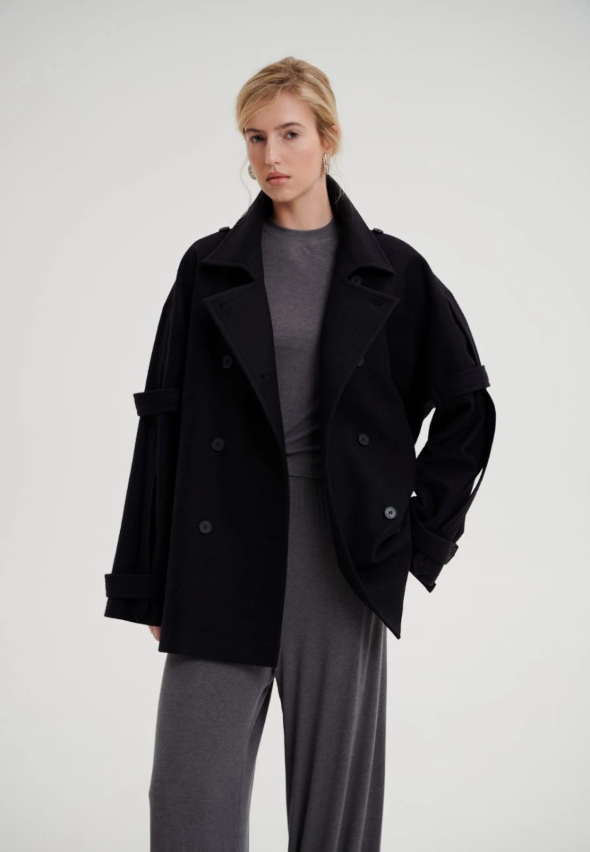 Пальто двубортное с поясом CHUBA, цвет: Черный,  купить онлайн