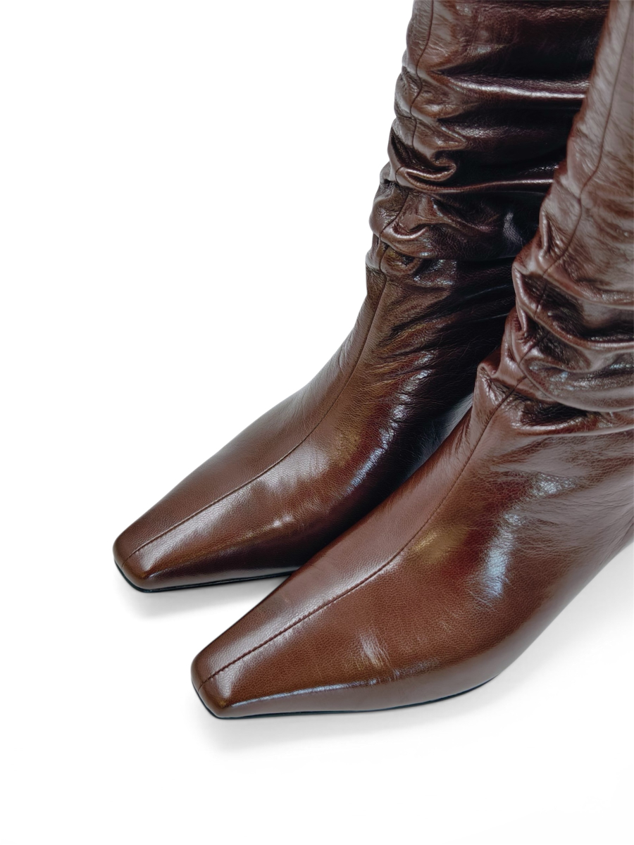 Сапоги демисезонные из натуральной кожи GRANDERA, цвет: коричневый  купить онлайн